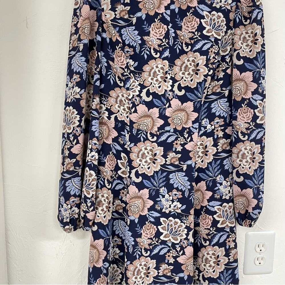Eliza J Blue Pink Floral Long Sleeve Midi Dress Womens 6 Prairie Cottage Core - Picture 6 of 13